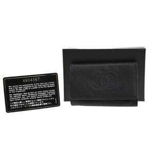 CHANEL 6 Hooks Key Case Bifold Grained Calfskin Leather Black Vintage 62RF466
